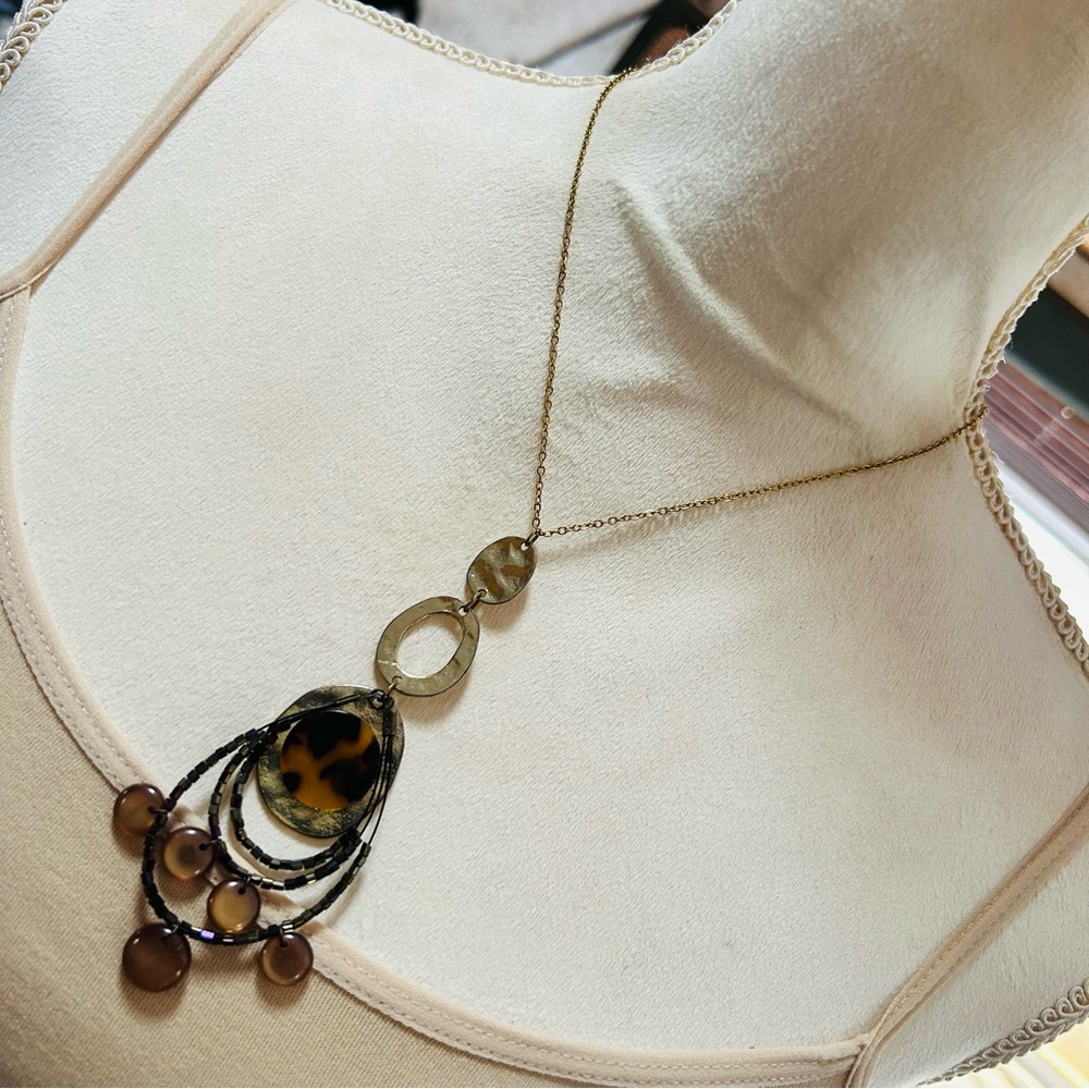 Handcrafted repurpose animal print moon glow bead pendant on chain necklace